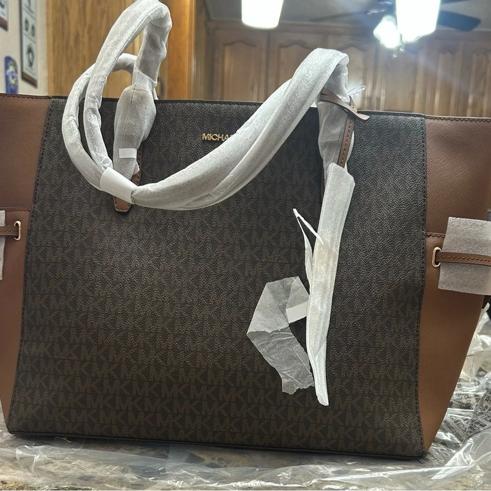 Michael Kors Dark Brown and Tan Tote Bag
